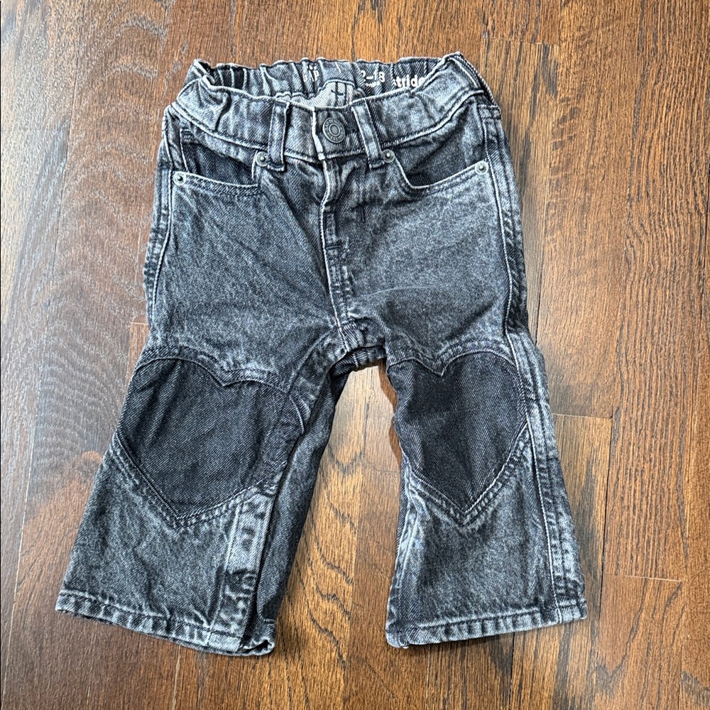 GAP Kids Acid Wash Heart Patch Gray and Black Denim Jeans